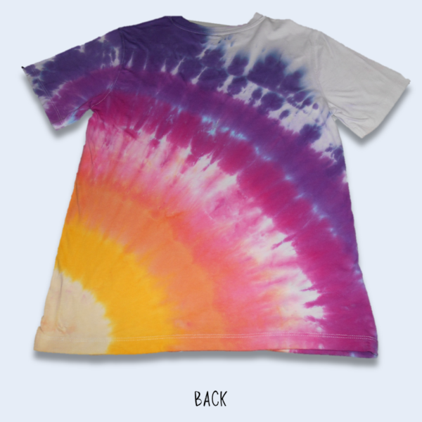 Teen's Size 14 – Sunset Diagonal Fan Fold Tie-Dyed Crew Neck Cotton T-Shirt – Design 200 - Image 2