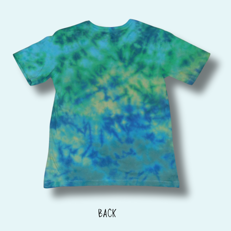 Teen’s Size 12 – Gemfields Printed - Tie Dyed Parti-Colour Sapphire Scrunch Crew Neck Cotton T-Shirt - Image 2