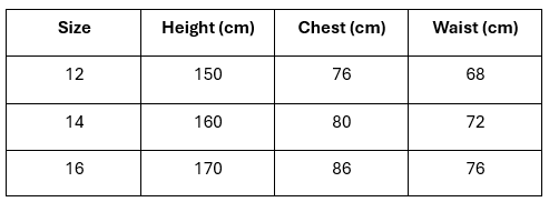 Kazza Razza Teens T-shirts Sizing Chart