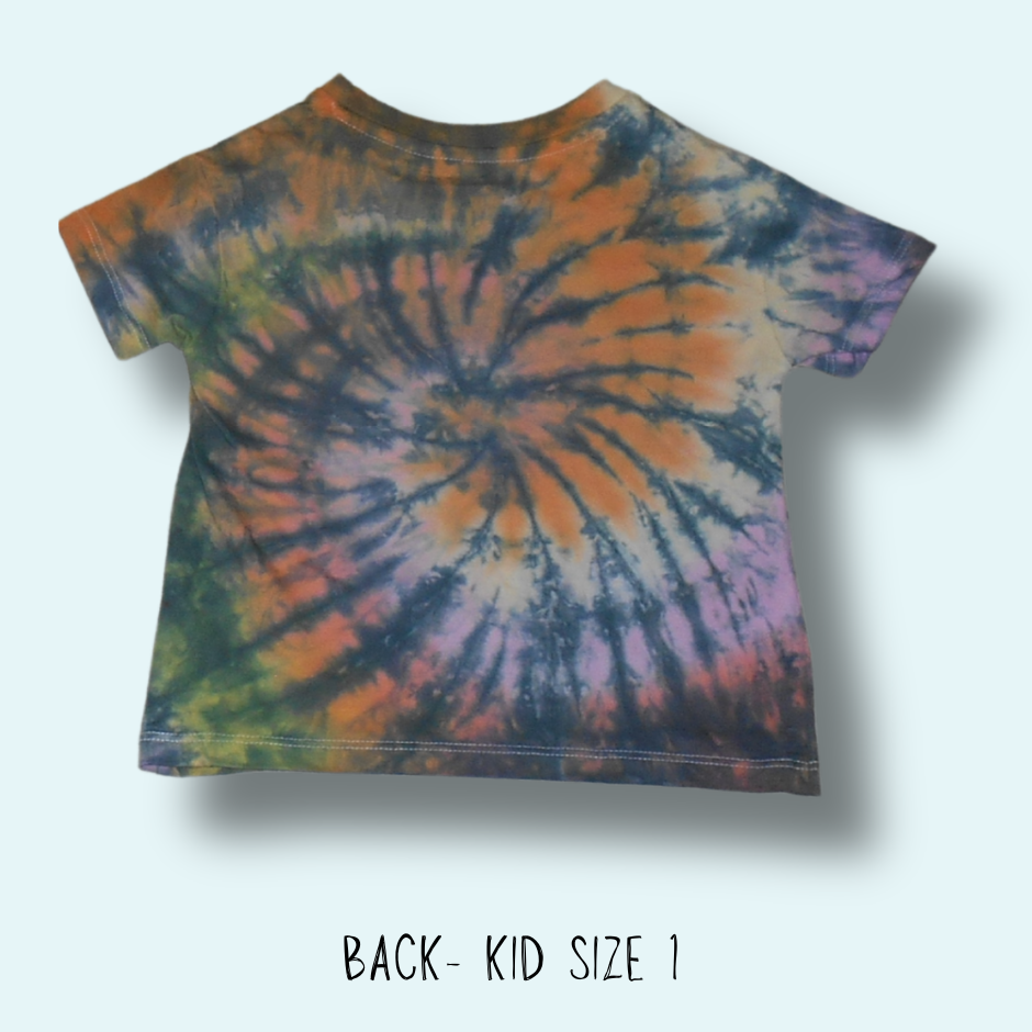 Stormy Sunset Tie-Dye Spiral - Crew Neck - 100% Cotton Kids' T-Shirts - Design No 186 - Image 2